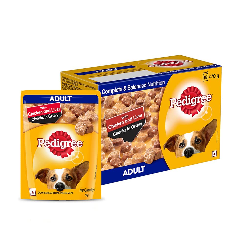 Pedigree - Adult Wet Dog Food, Chicken & Liver Chunks in Gravy (15 X 70g)