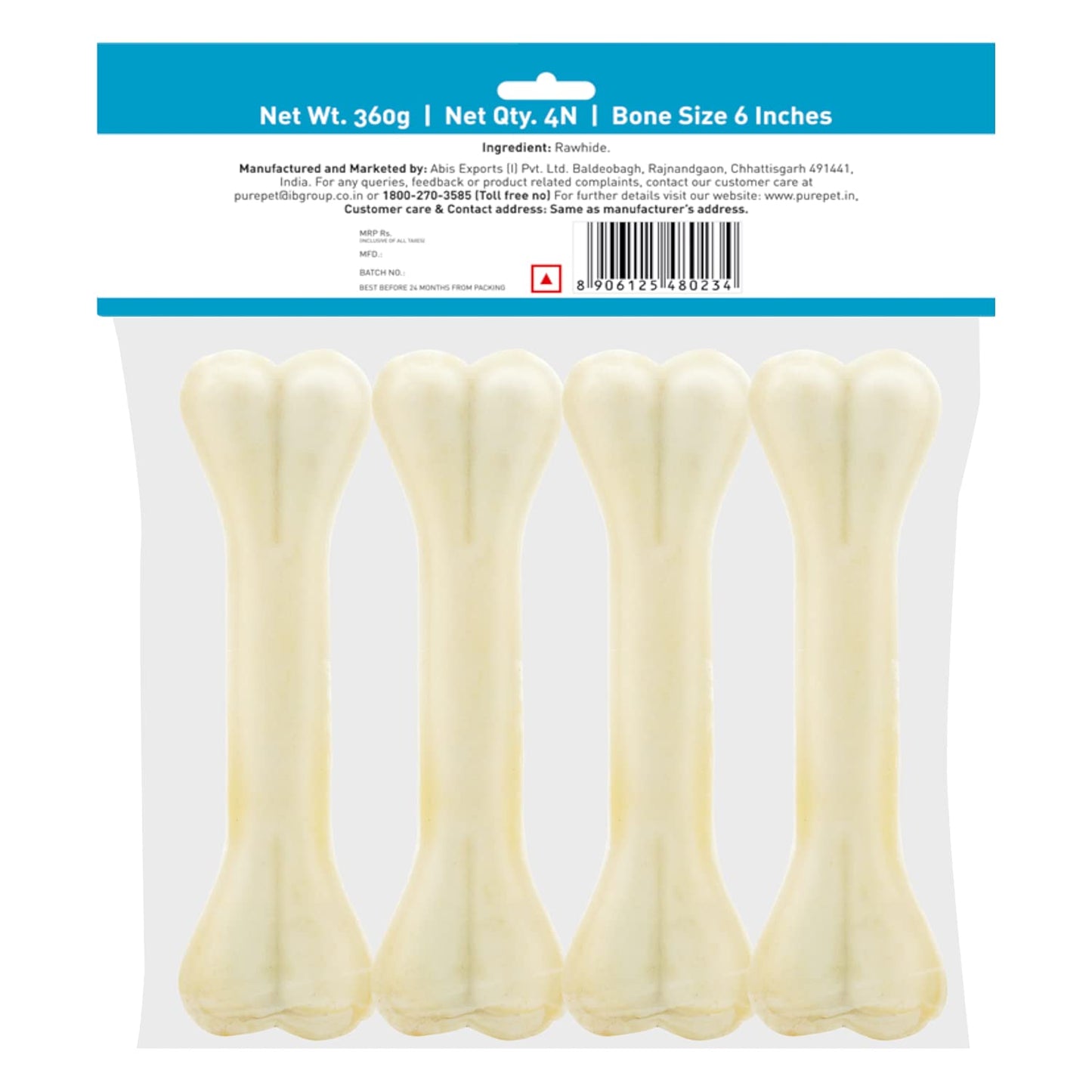 Purepet - Chew Bone For Dogs 6 Inches - Pack of 4 Bones