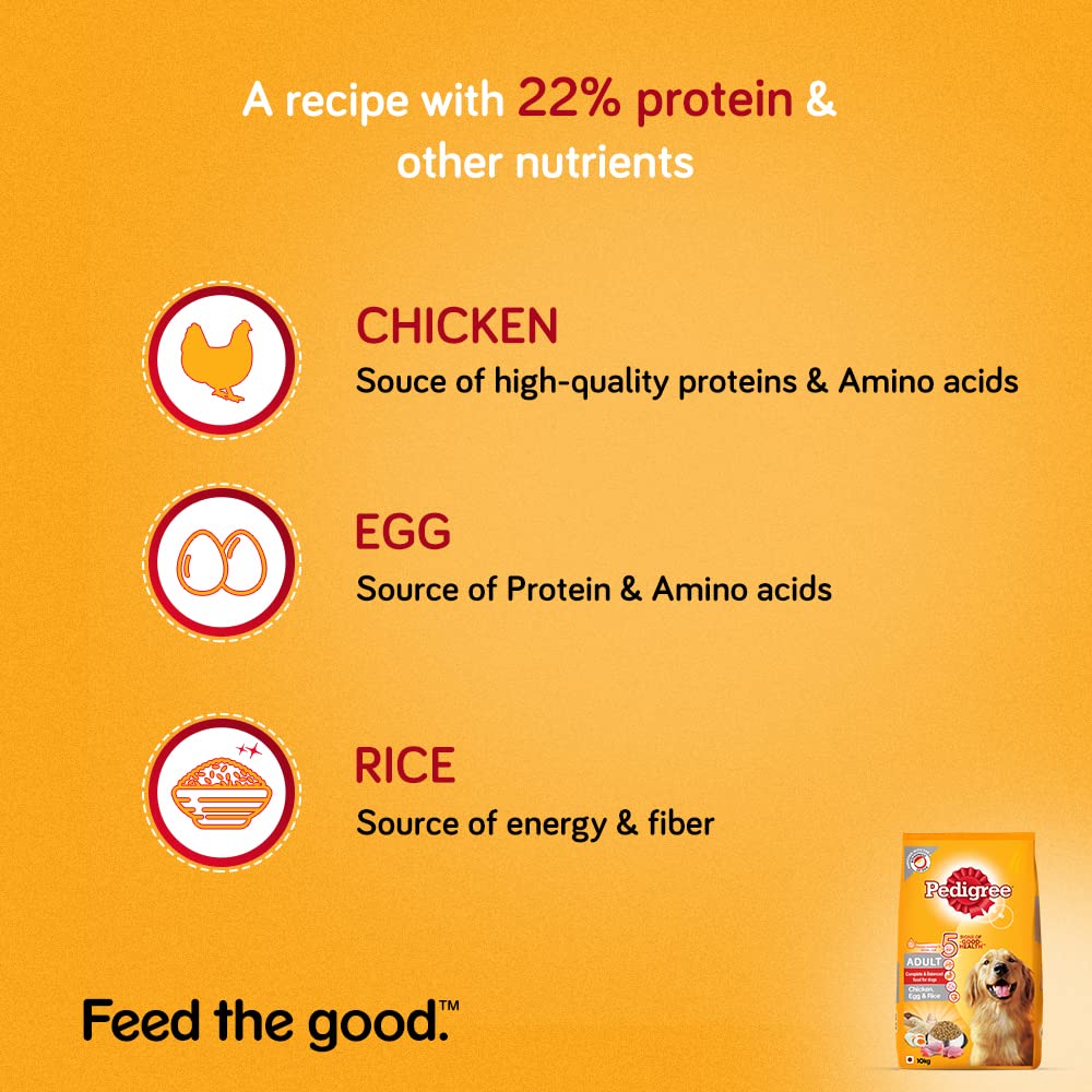 Pedigree- Adult Dry Dog Food (High Protein Variant) Chicken, Egg & Rice