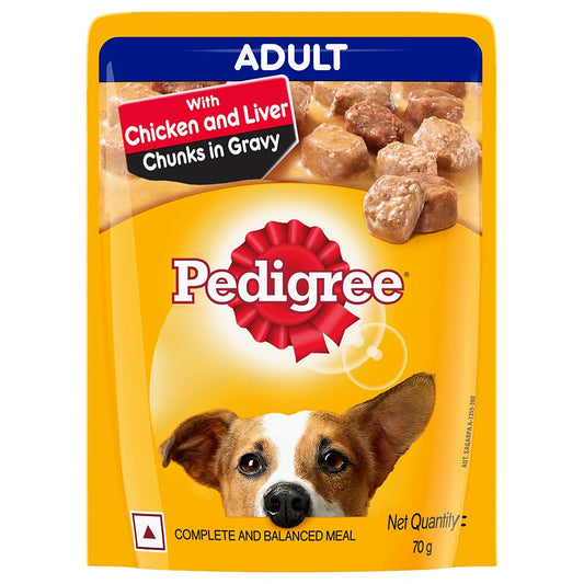 Pedigree - Adult Wet Dog Food, Chicken & Liver Chunks in Gravy (15 X 70g)