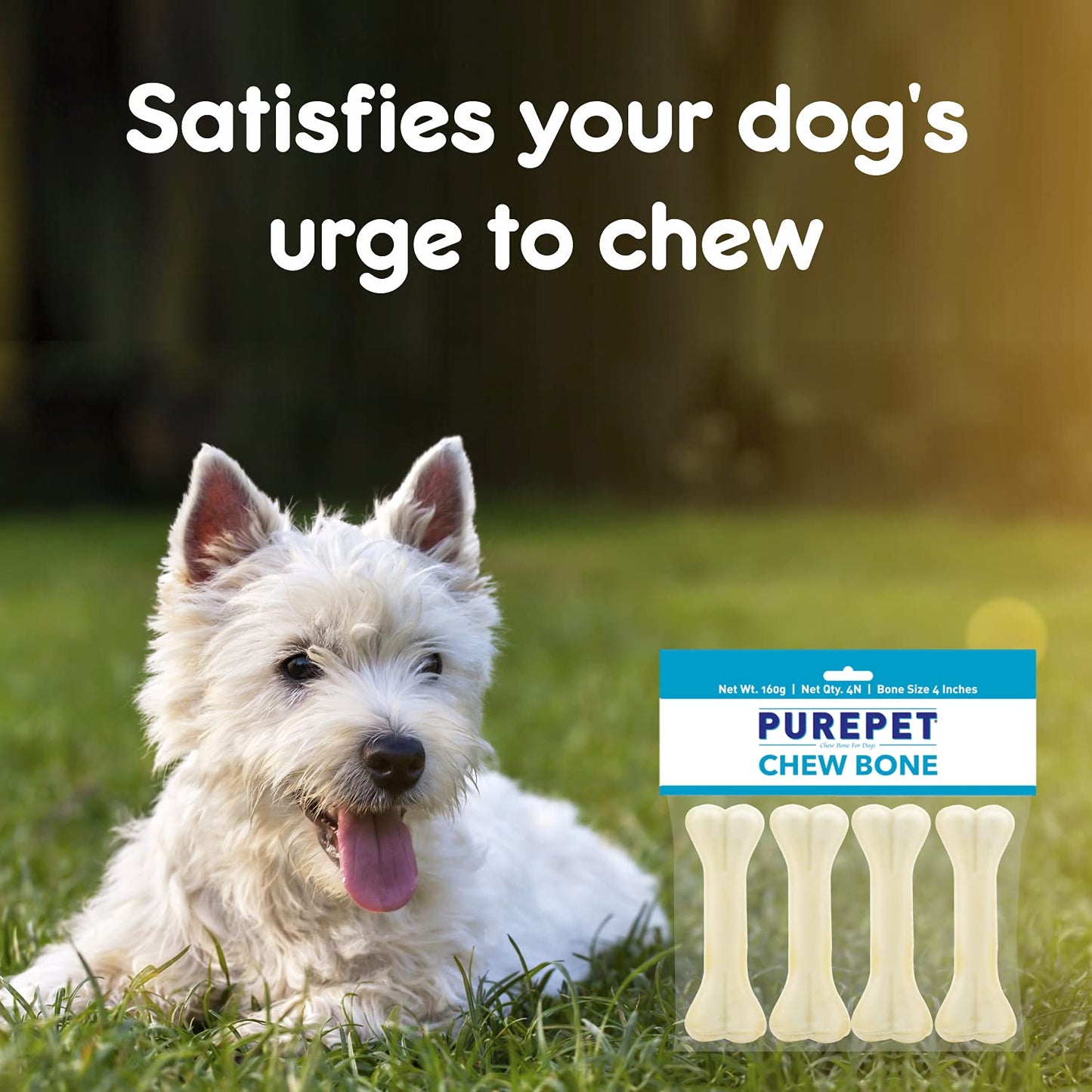 Purepet - Chew Bone For Dogs 6 Inches - Pack of 4 Bones