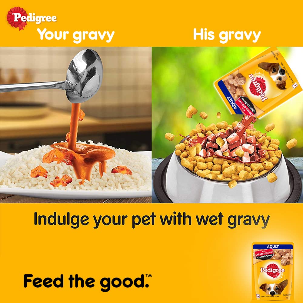 Pedigree - Adult Wet Dog Food, Chicken & Liver Chunks in Gravy (15 X 70g)