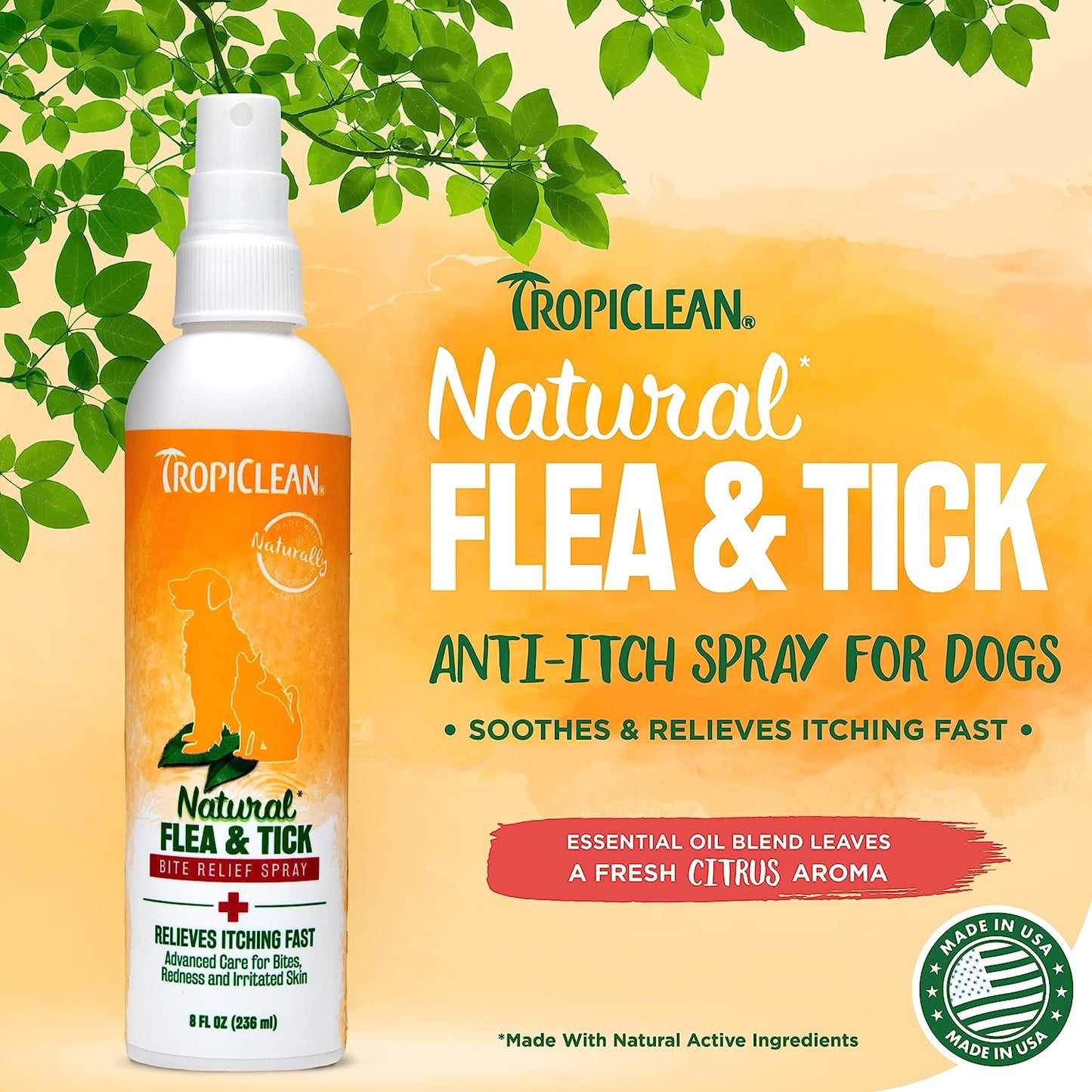 TropiClean Natural Flea and Tick Bite Relief For Dogs & Cats - After Bath Treatment - 335 ml