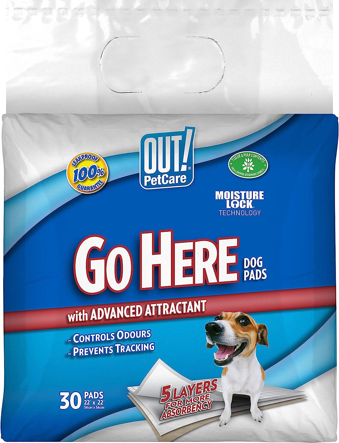 OUT Moisture Lock, Dog Training Pads, 30 Pcs - 60 x 60 cm