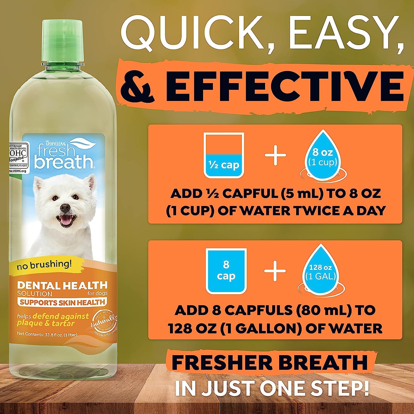 TropiClean Fresh Breath Dog Dental Water Additive - Dog Breath Freshener For Skin & Coat Support 473 ml