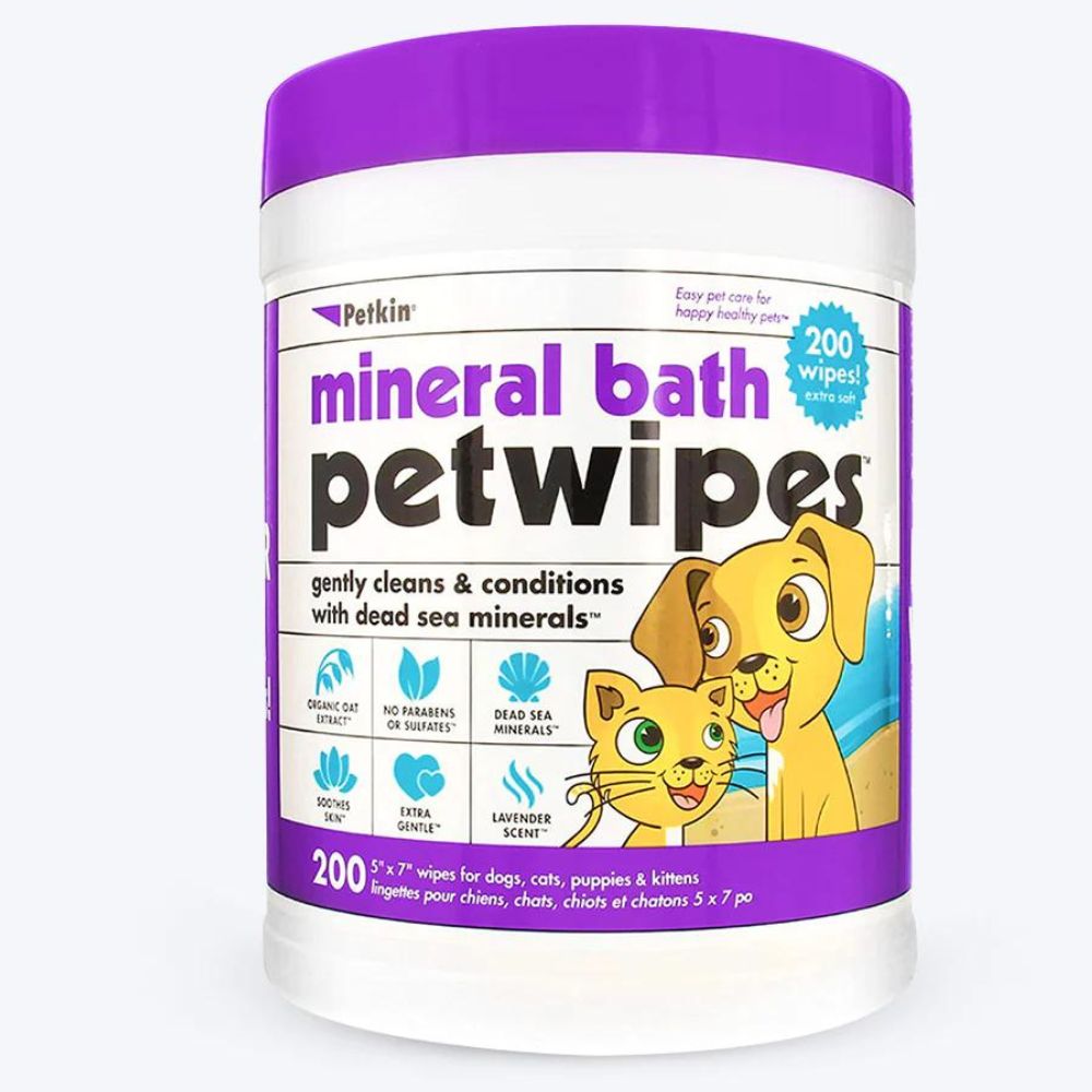 Petkin Mineral Bath Pet Wipes, 200 Wipes (13 cm x 18 cm)