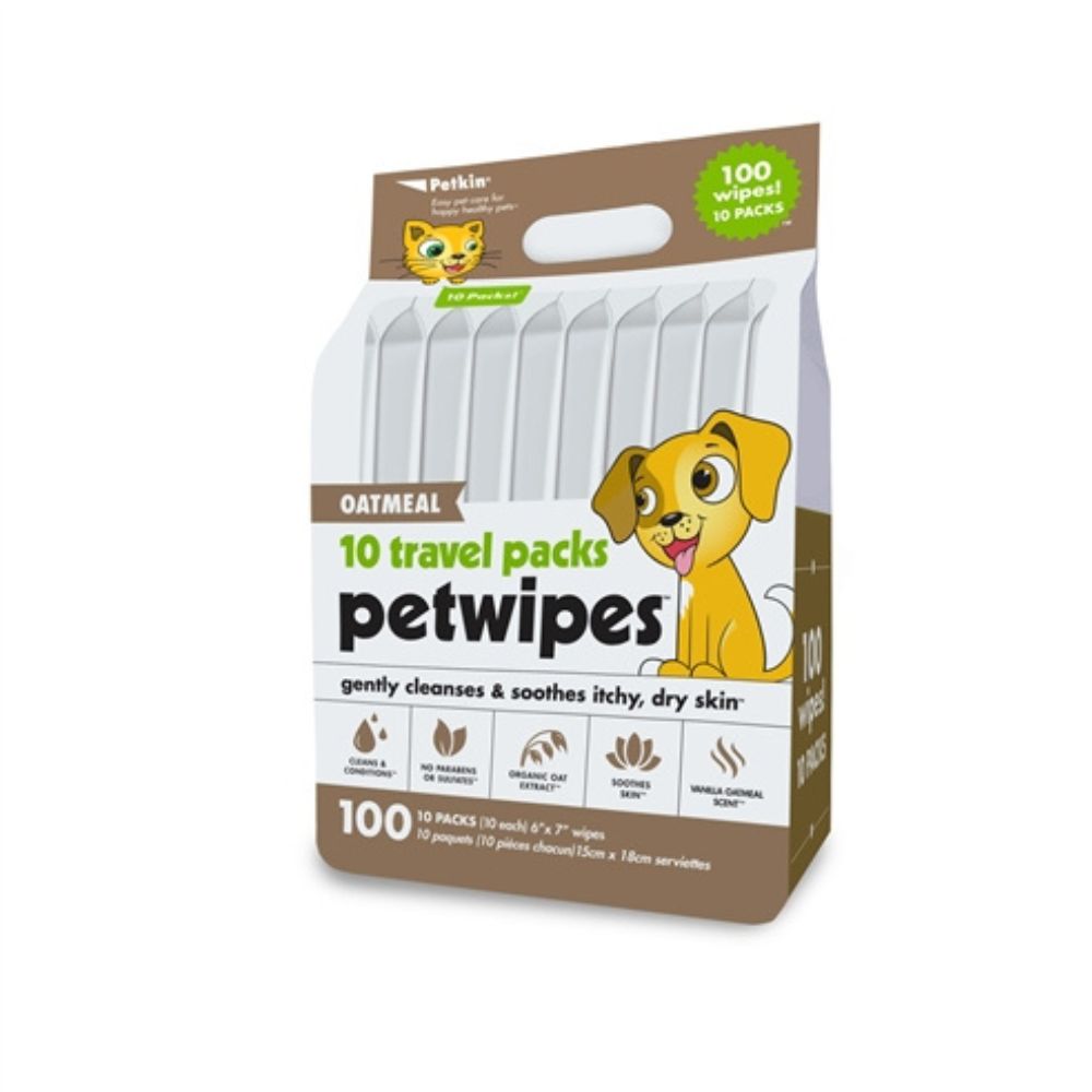 Petkin Oatmeal 10 Travel Pack Petwipes (100ct)