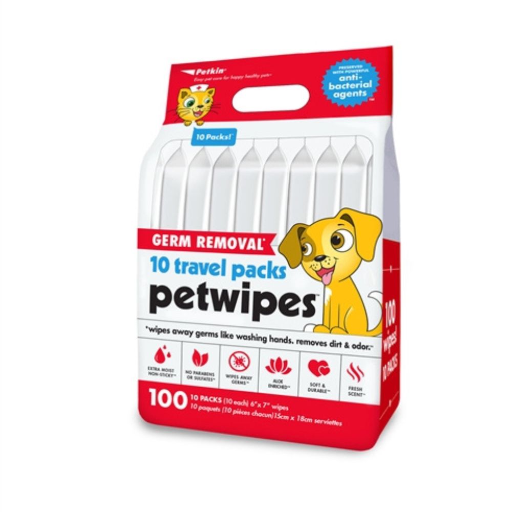 Petkin Germ Removal* 10 Travel Pack Petwipes (100ct)