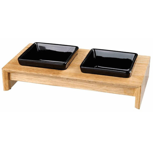 Trixie Ceramic Feeding Bowl with Wooden Stand for Pets (Set of 2) 2 X 200 ml