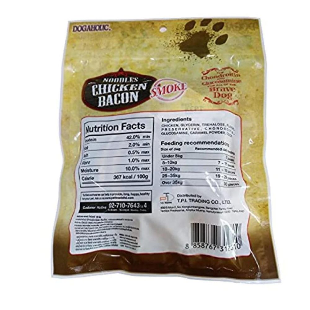 Dogaholic Noodles Smoked Chicken Bacon Strips Dog Treats - 130 g