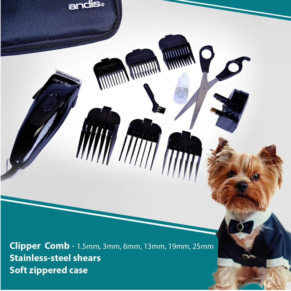 Andis PM-1, 13-Piece Adjustable Blade Dog Clipper Kit for Home Grooming & Beginners