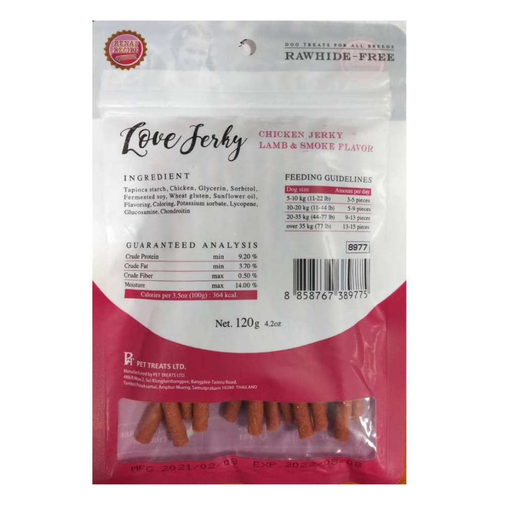 Rena Love Lamb and Smoke Jerky Dog Treats - 120 g