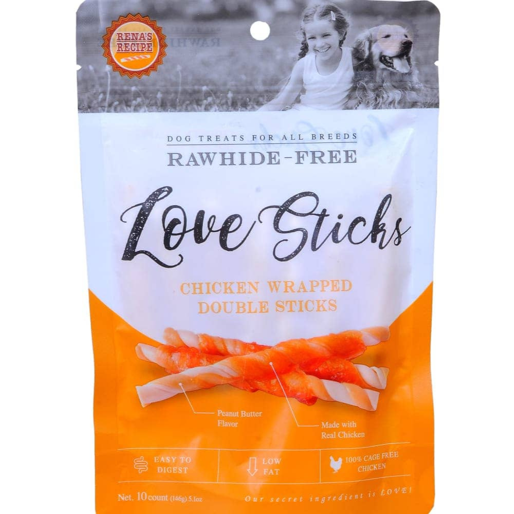 Rena Love Chicken Wrapped Double Sticks Dog Treats - 146g (10 Pcs)