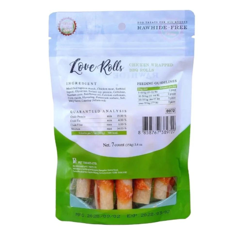 Rena Love Chicken Wrapped BBQ Rolls Dog Treats - 154g (7 pcs)