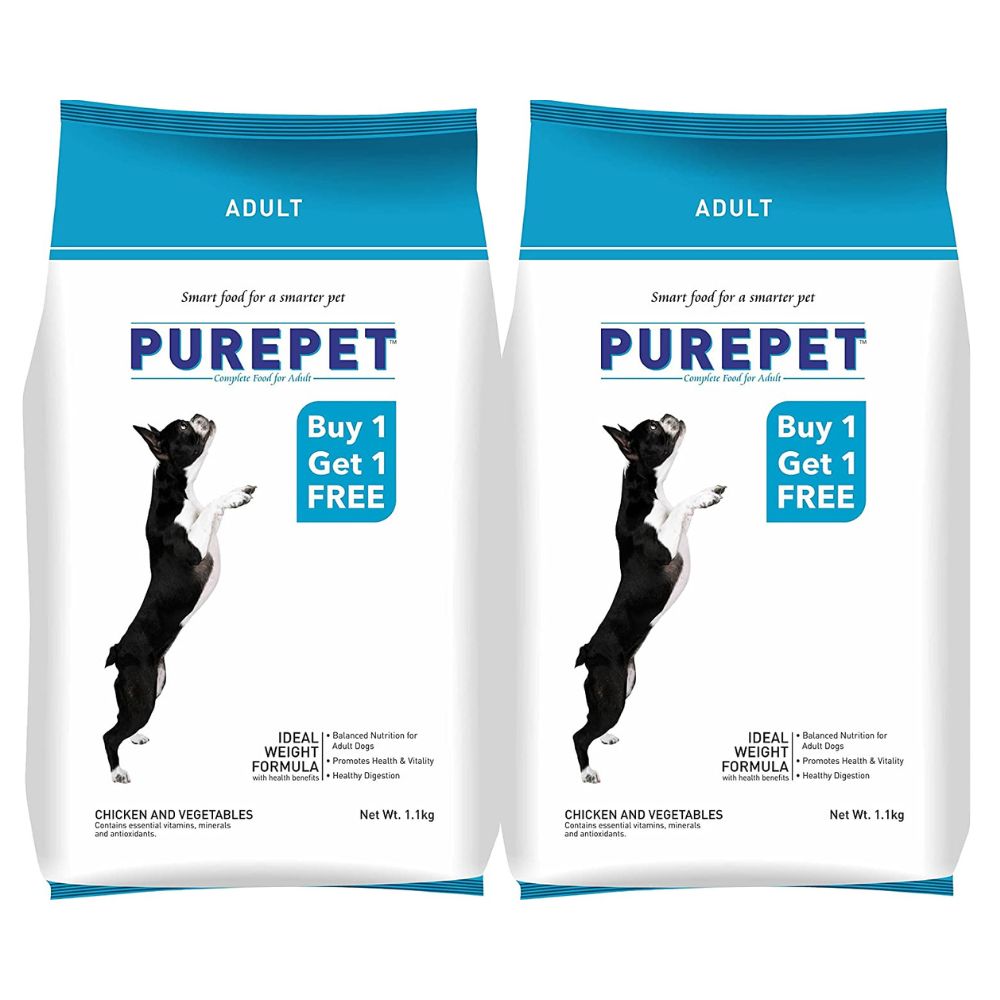 PurePet- Chicken & Vegetable Adult Dog Dry Food 1.1kg (Buy 1 Get 1 Free)