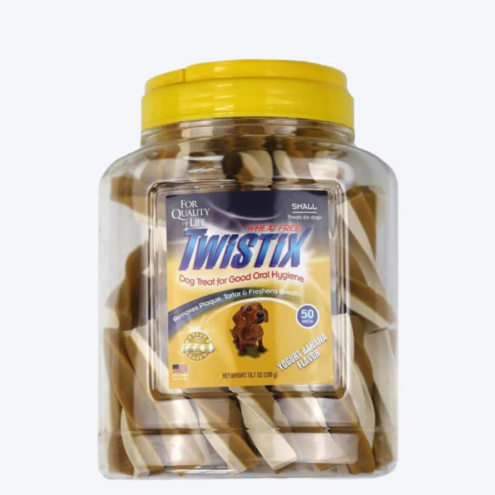 NPIC Twistix Yogurt Banana Dog Treats - Small - 500 g Canister (50 sticks)